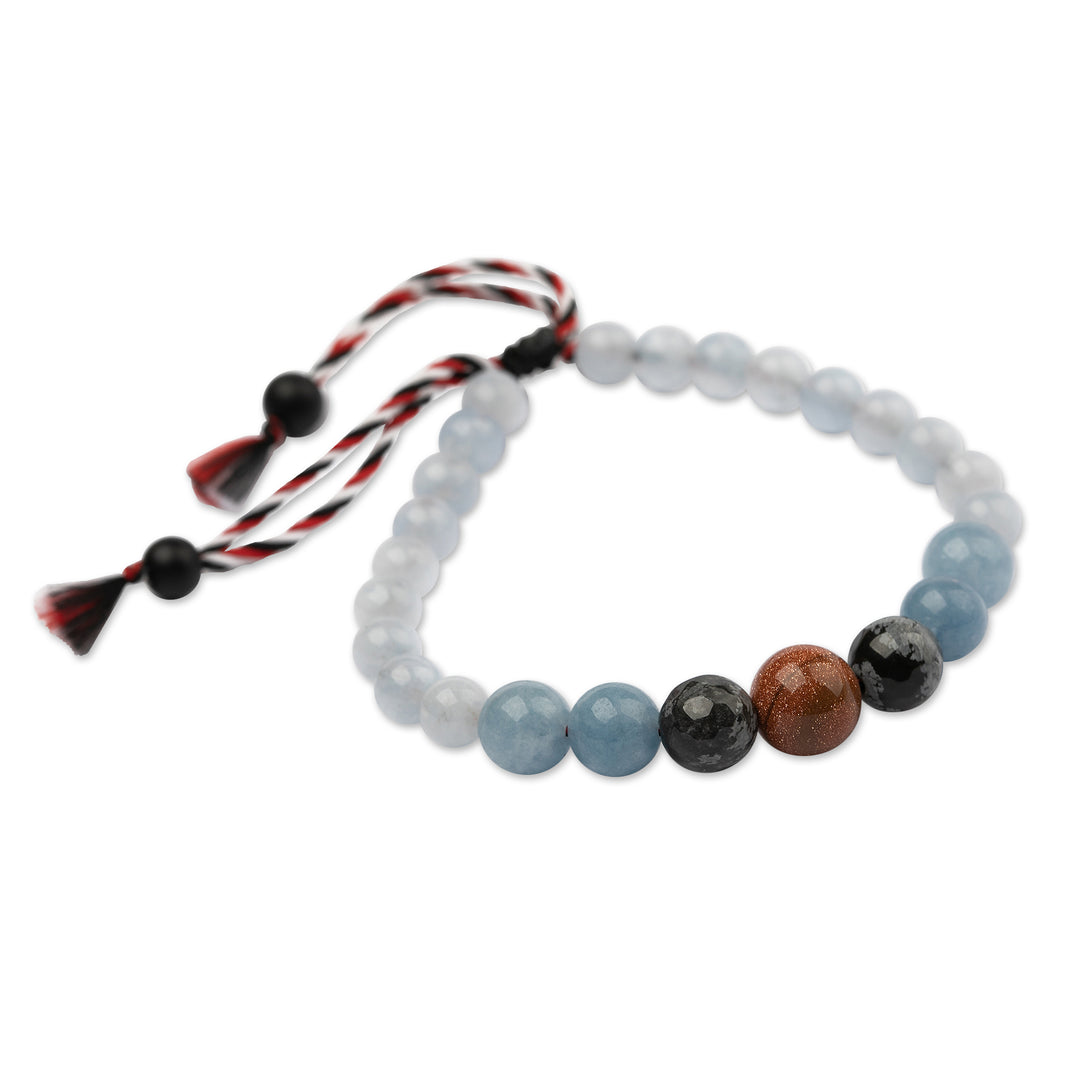 Men's Aquamarine Obsidian Sandstone Onyx Tridatu Bracelet - Tridatu Serenity
