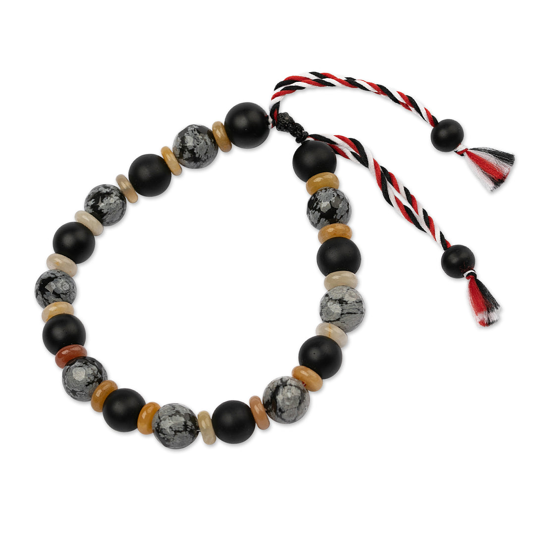 Onyx and Obsidian Beaded Yoga Tridatu Bracelet for Men - Tridatu Calmness