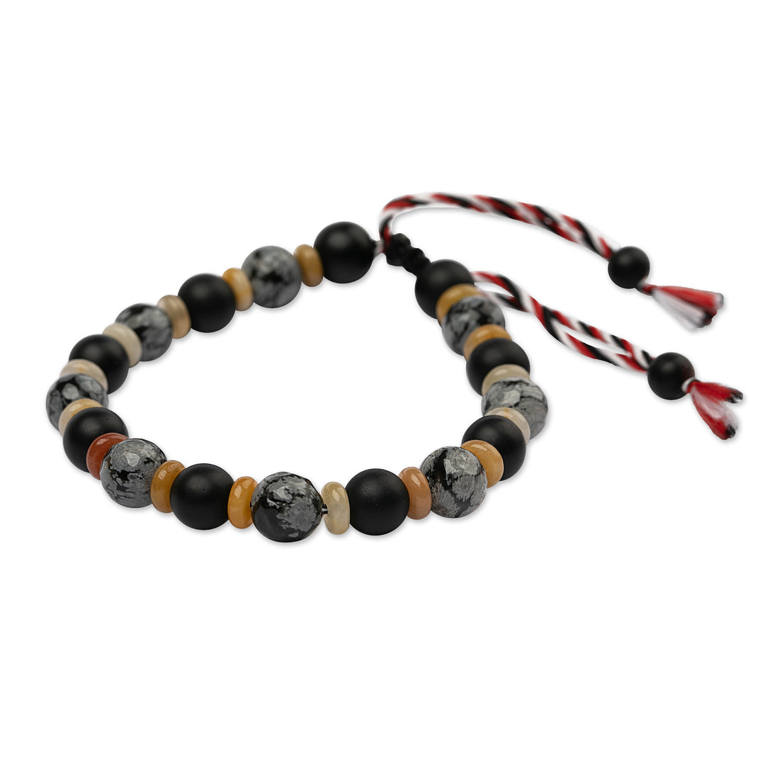 Onyx and Obsidian Beaded Yoga Tridatu Bracelet for Men - Tridatu Calmness