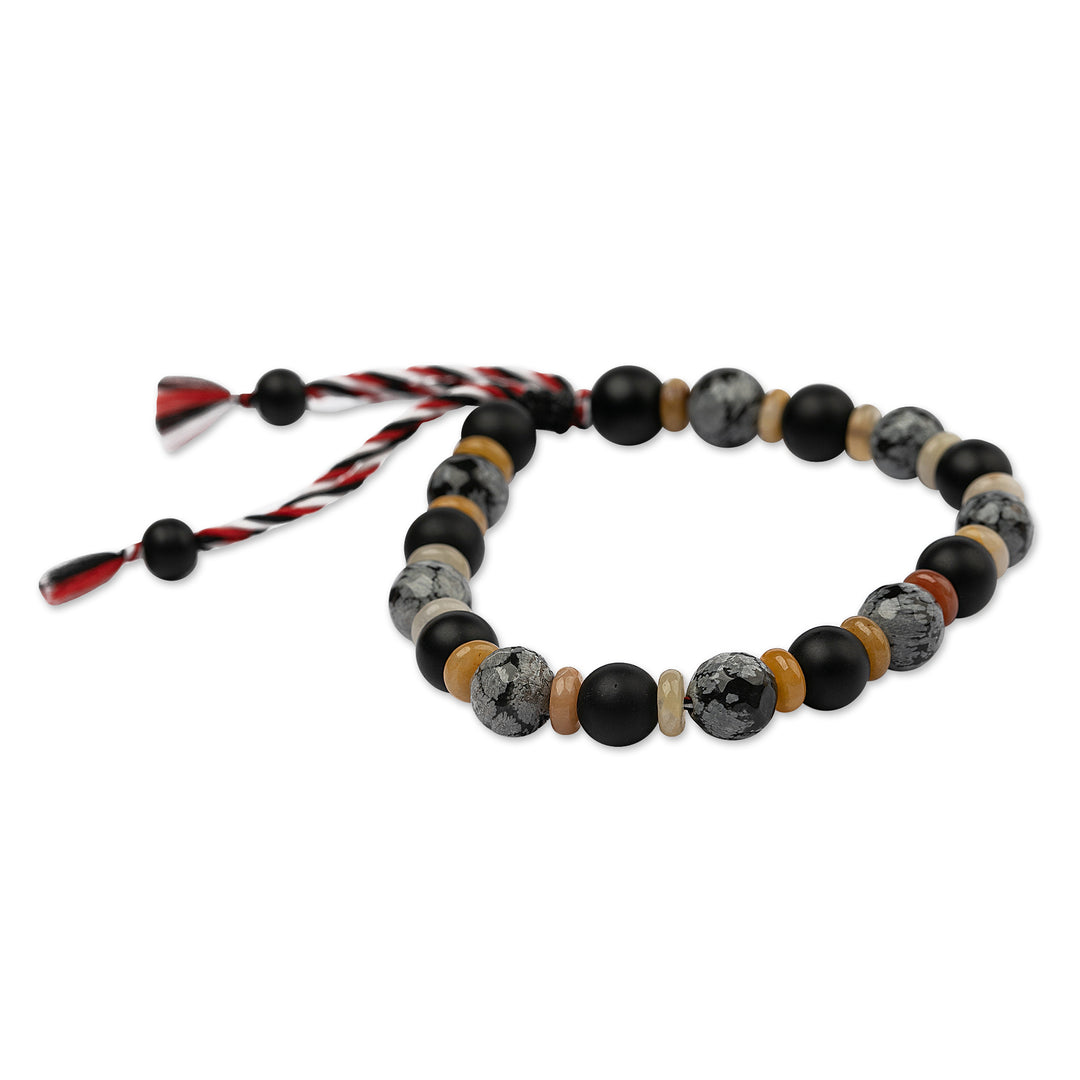 Onyx and Obsidian Beaded Yoga Tridatu Bracelet for Men - Tridatu Calmness