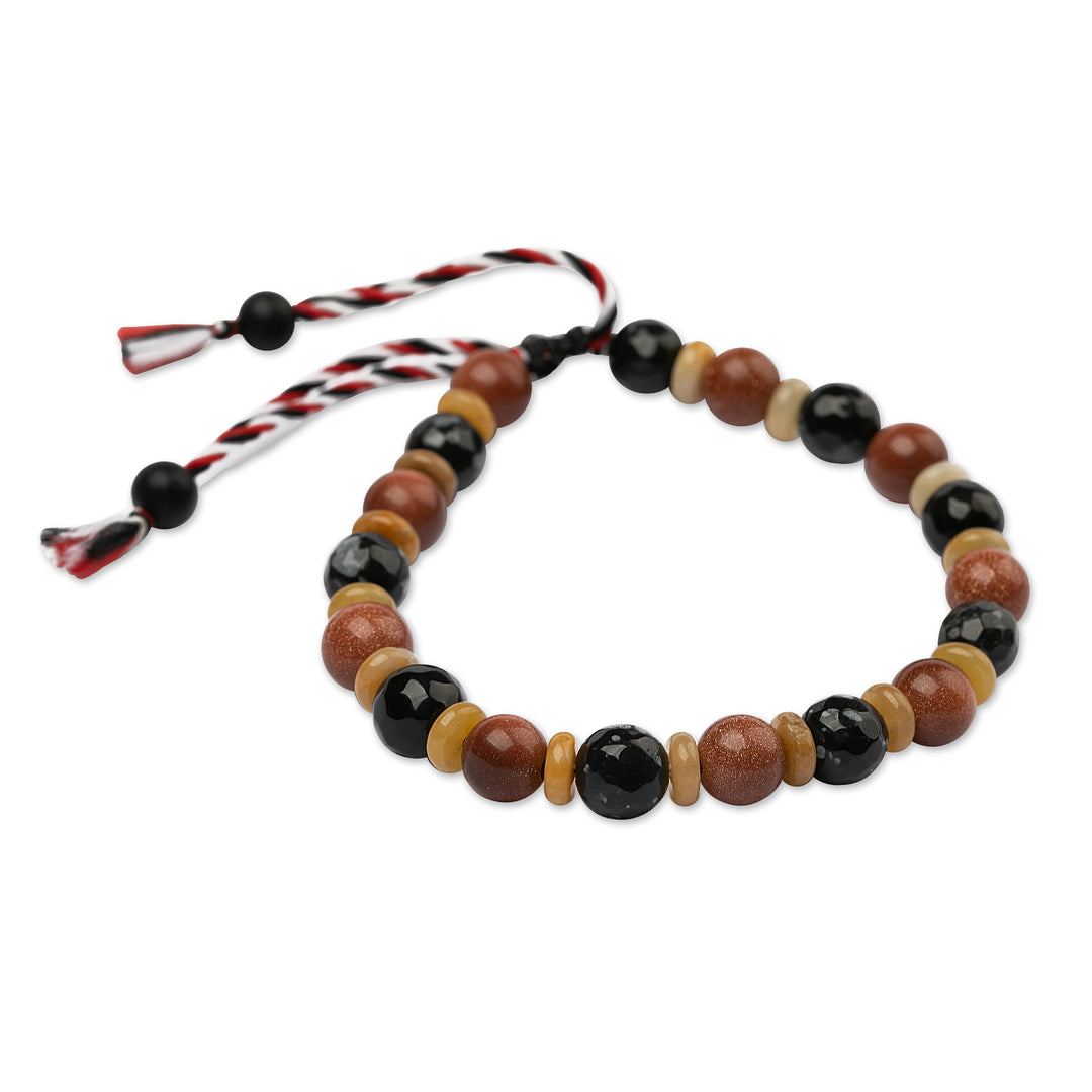 Obsidian Sandstone Onyx Beaded Yoga Tridatu Men's Bracelet - Tridatu Awareness