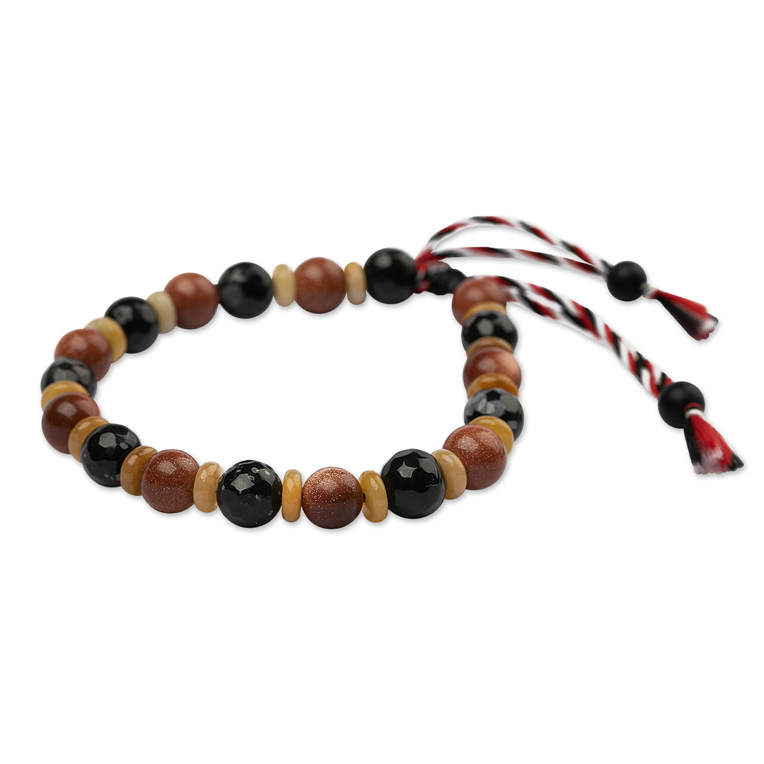 Obsidian Sandstone Onyx Beaded Yoga Tridatu Men's Bracelet - Tridatu Awareness