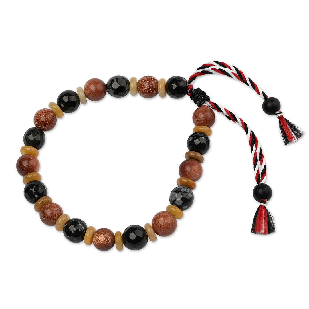 Obsidian Sandstone Onyx Beaded Yoga Tridatu Men's Bracelet - Tridatu Awareness