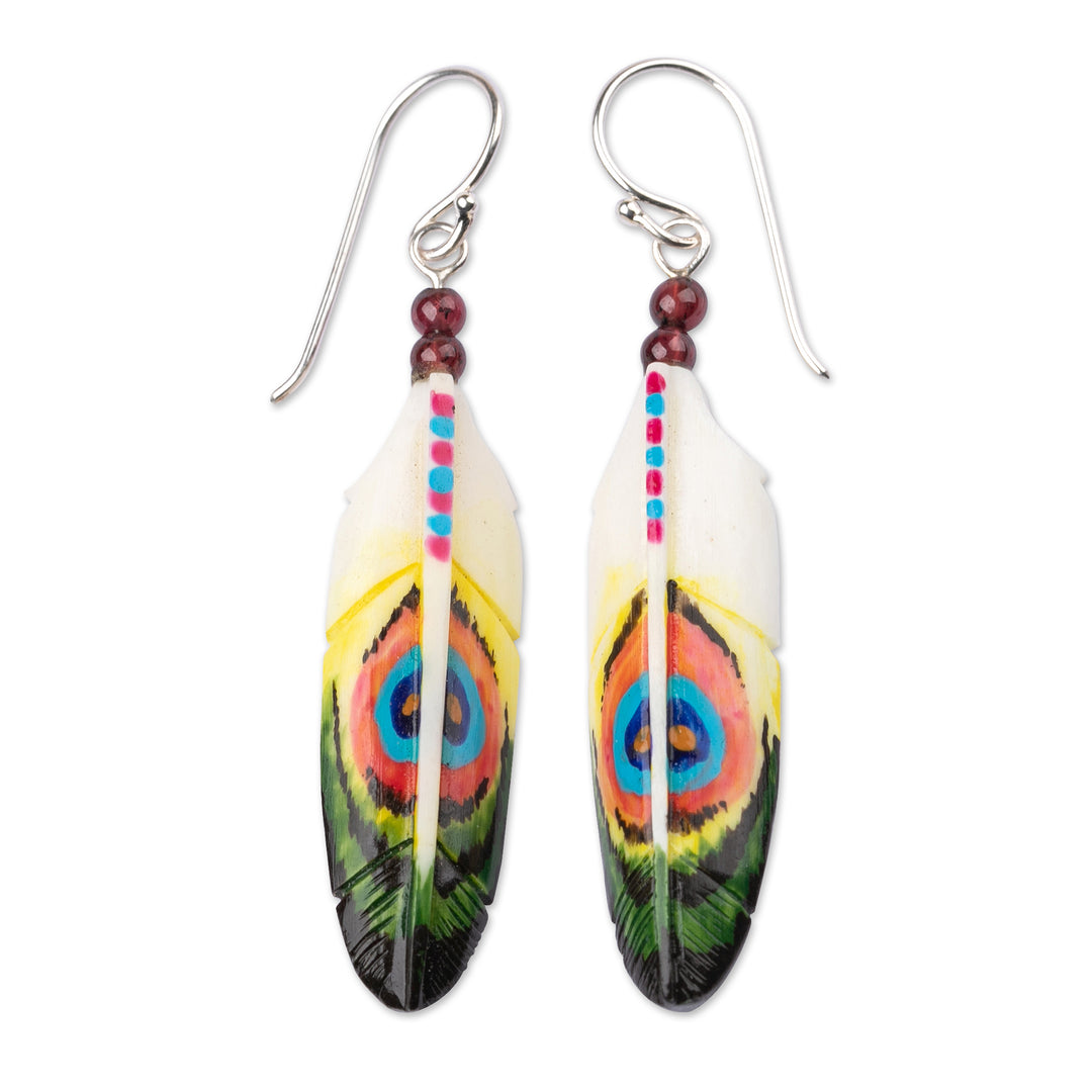 Peacock-Inspired Hand-Painted Garnet Bead Dangle Earrings - Peacock Prestige
