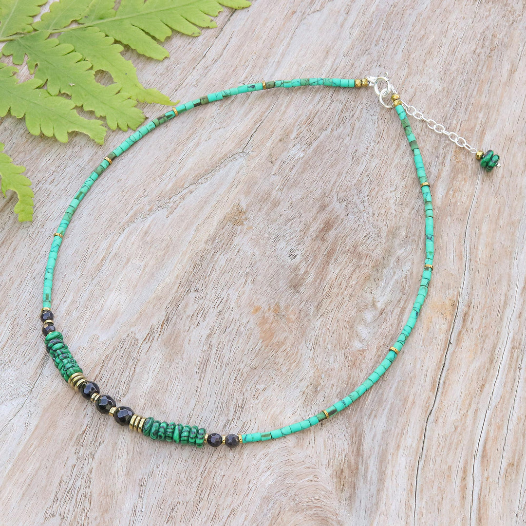 Green Multi-Gemstone Choker Beaded Necklace from Thailand - Sublime Paradise