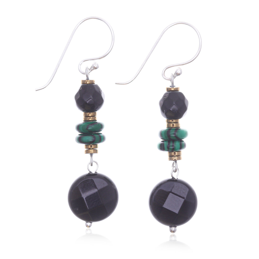 Multi-Gemstone Beaded Dangle Earrings in Green and Black - Sublime Paradise