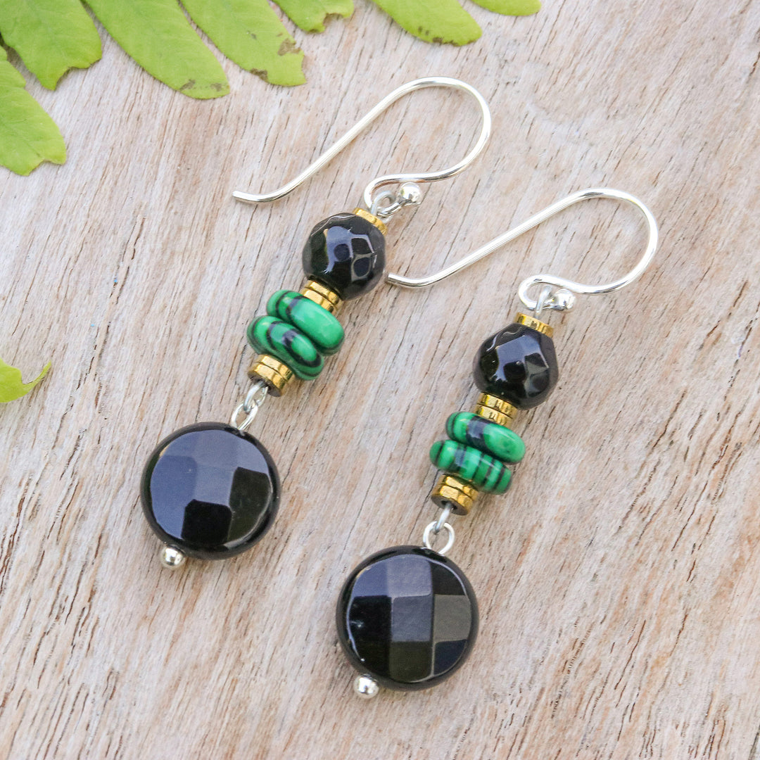 Multi-Gemstone Beaded Dangle Earrings in Green and Black - Sublime Paradise