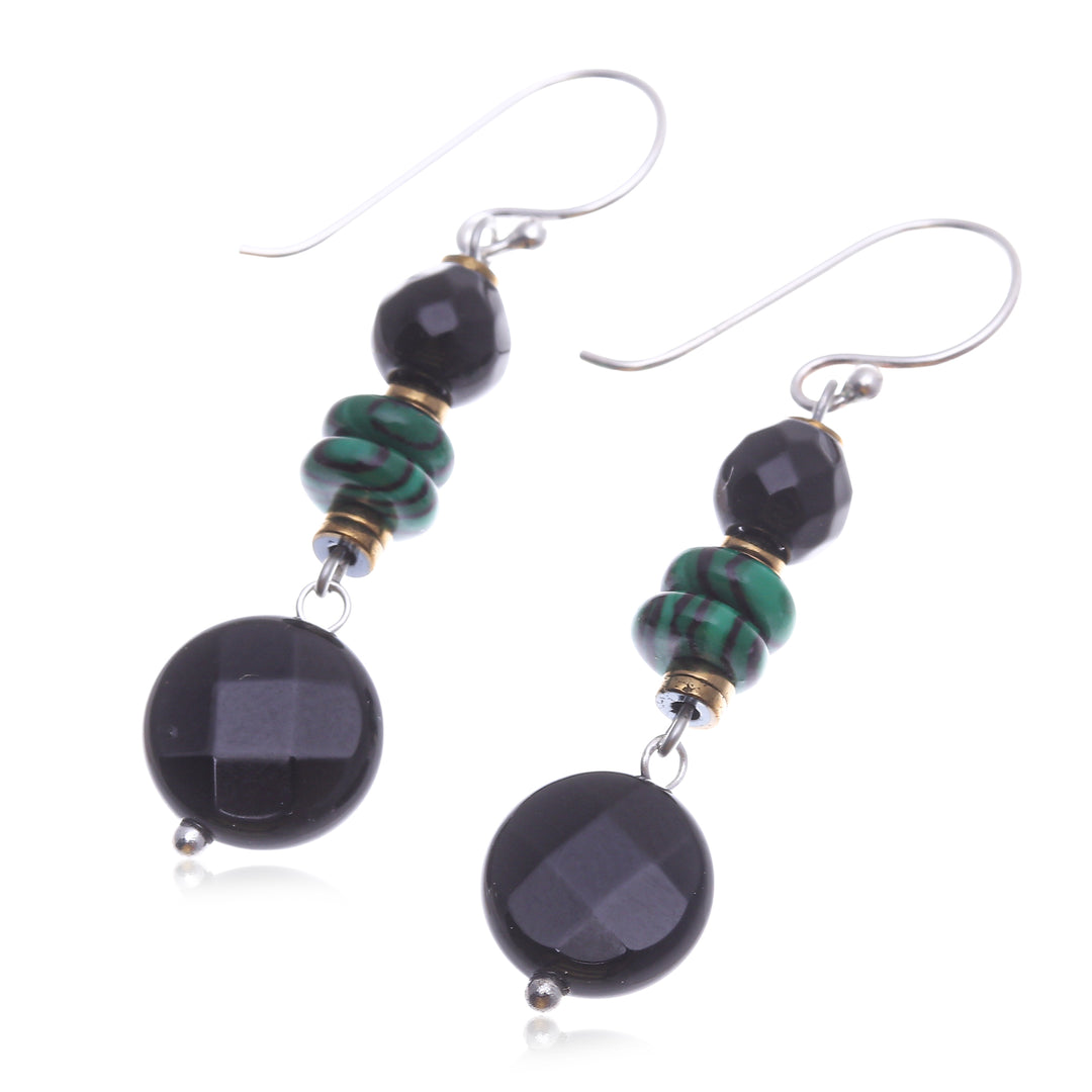 Multi-Gemstone Beaded Dangle Earrings in Green and Black - Sublime Paradise