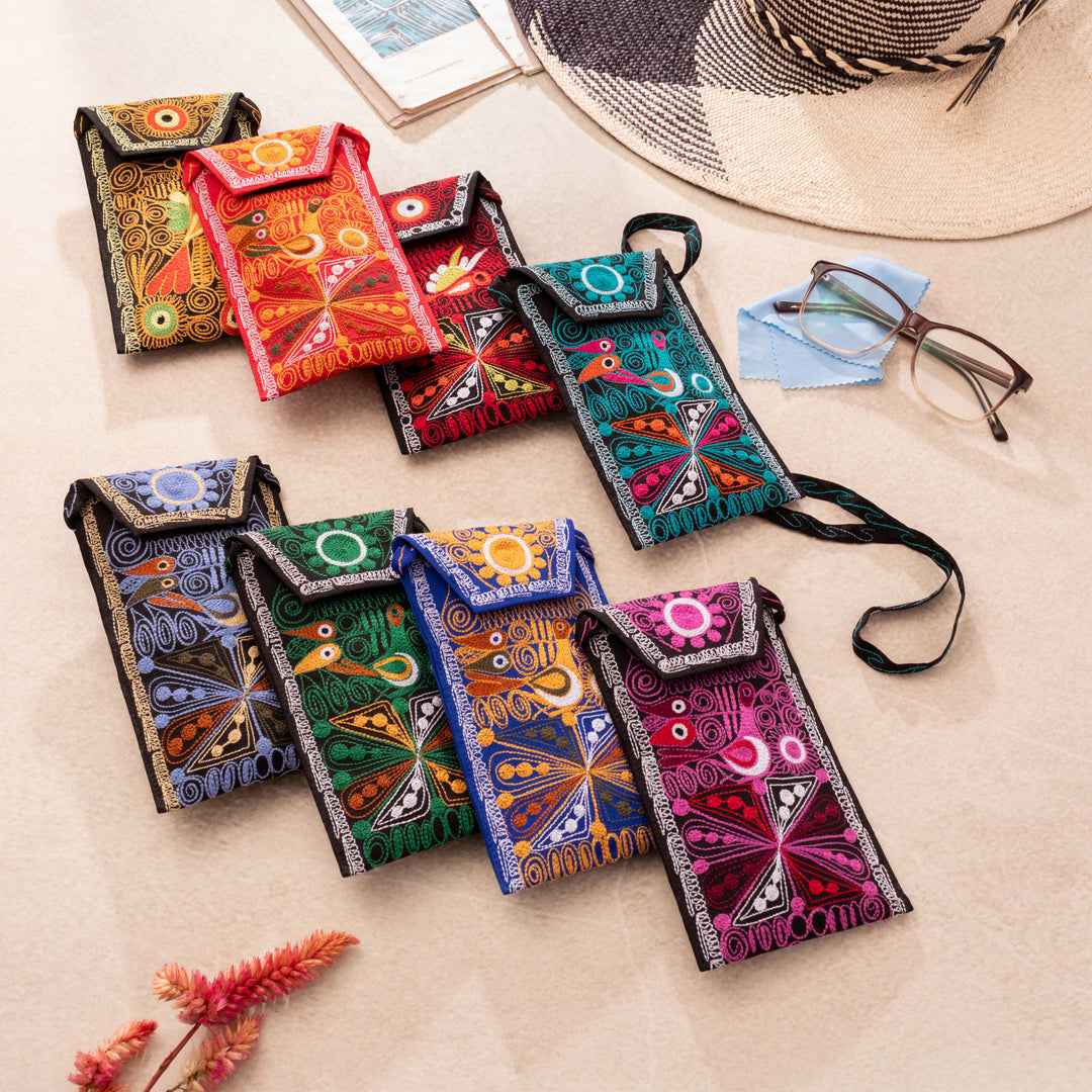 Andean-Themed Embroidered Eyeglasses Case Bag in Red Hues - Imperial Red