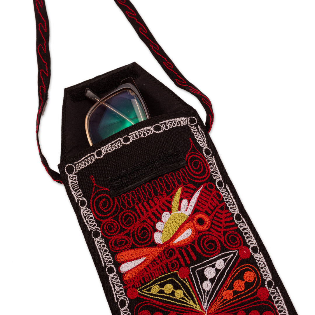 Andean-Themed Embroidered Eyeglasses Case Bag in Red Hues - Imperial Red