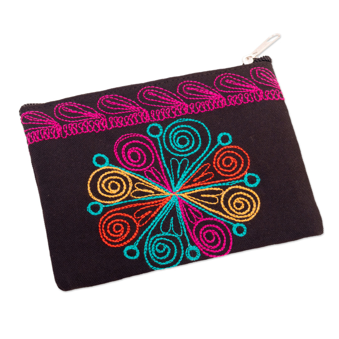 Turquoise and Fuchsia Embroidered Hummingbird Coin Purse - Free Feathers