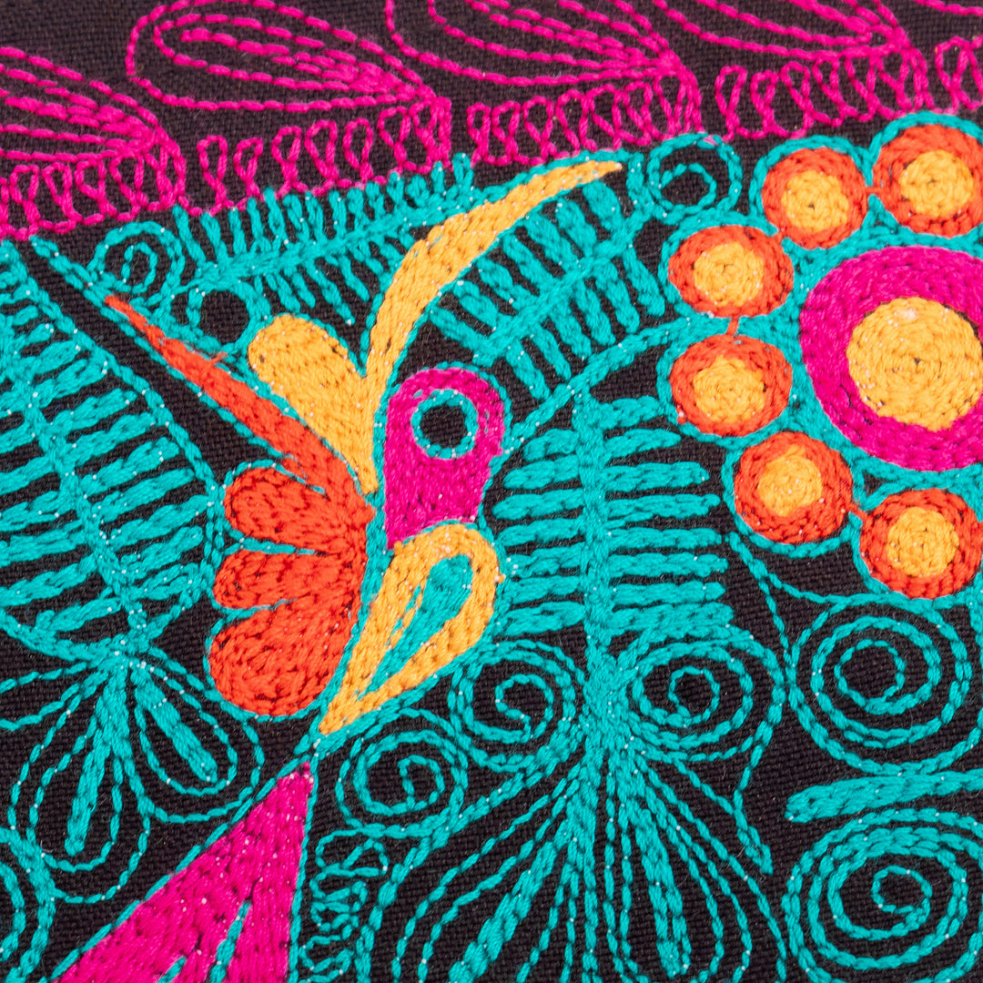 Turquoise and Fuchsia Embroidered Hummingbird Coin Purse - Free Feathers