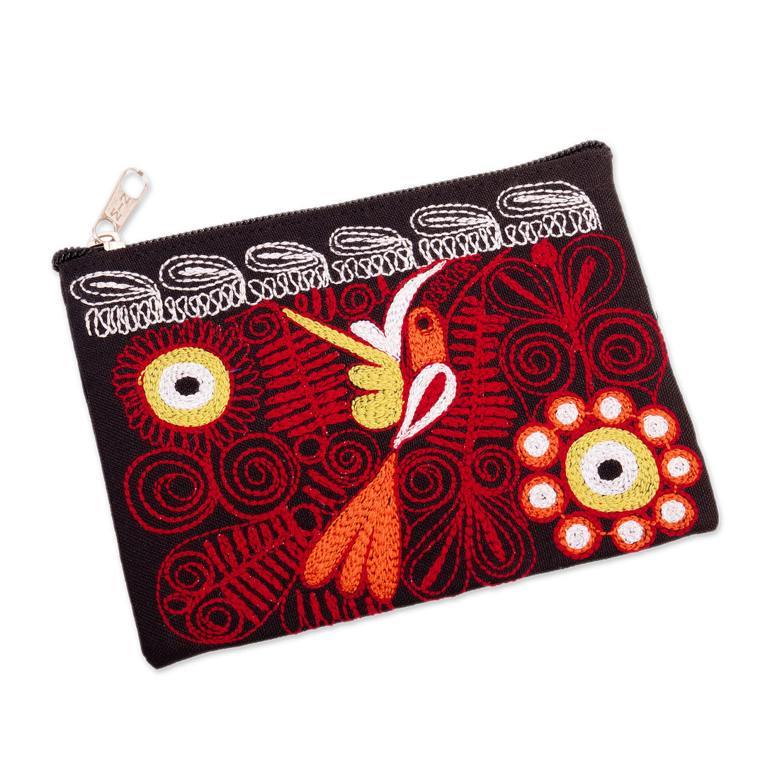 Handcrafted Bird-Themed Red Acrylic Embroidered Coin Purse - Fire Flight