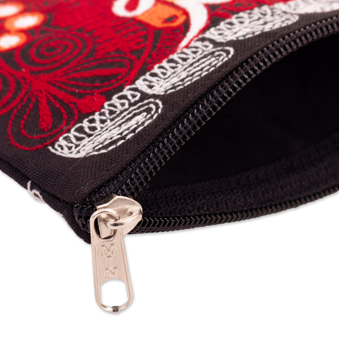Handcrafted Bird-Themed Red Acrylic Embroidered Coin Purse - Fire Flight