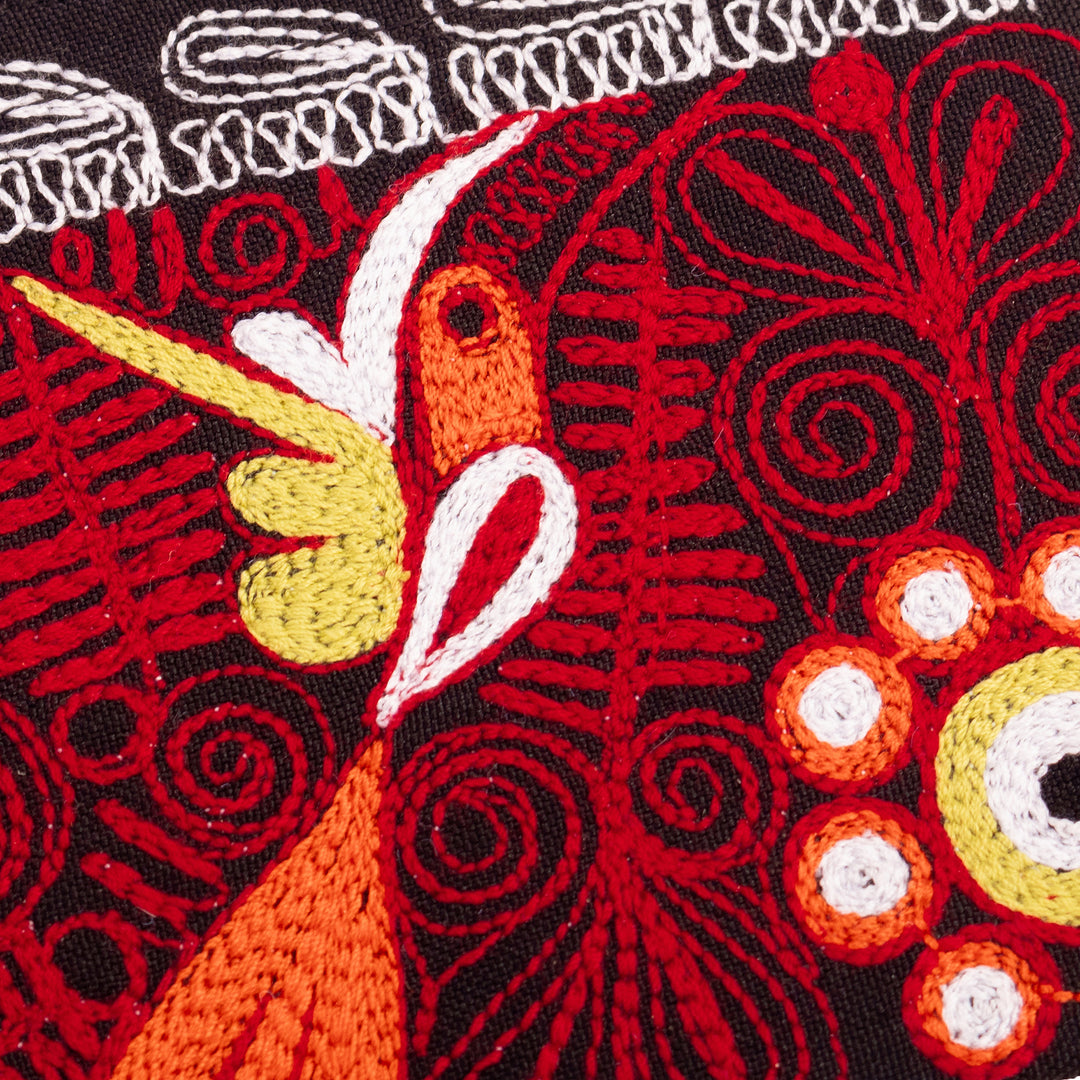 Handcrafted Bird-Themed Red Acrylic Embroidered Coin Purse - Fire Flight