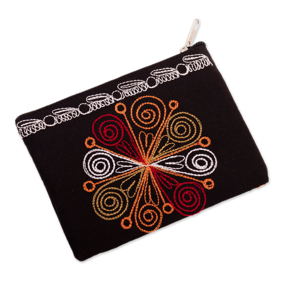 Butterfly-Themed Embroidered Coin Purse in Orange and Red - Evening Butterfly