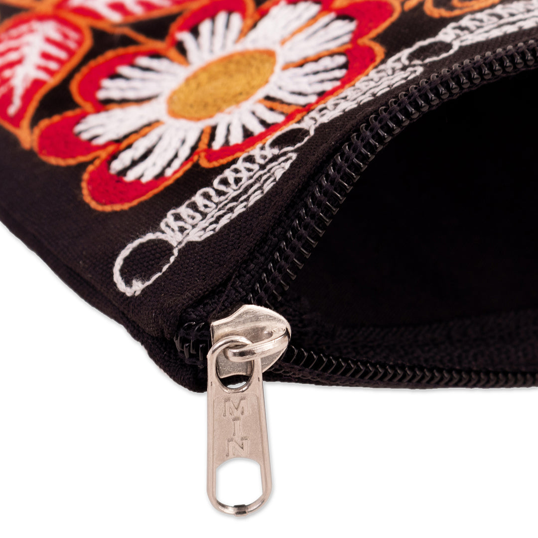 Butterfly-Themed Embroidered Coin Purse in Orange and Red - Evening Butterfly