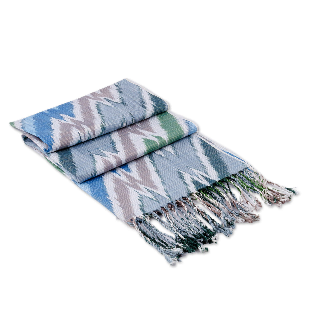 Chevron-Inspired Handmade Colorful Fringed Cotton Ikat Scarf - Ikat Stories