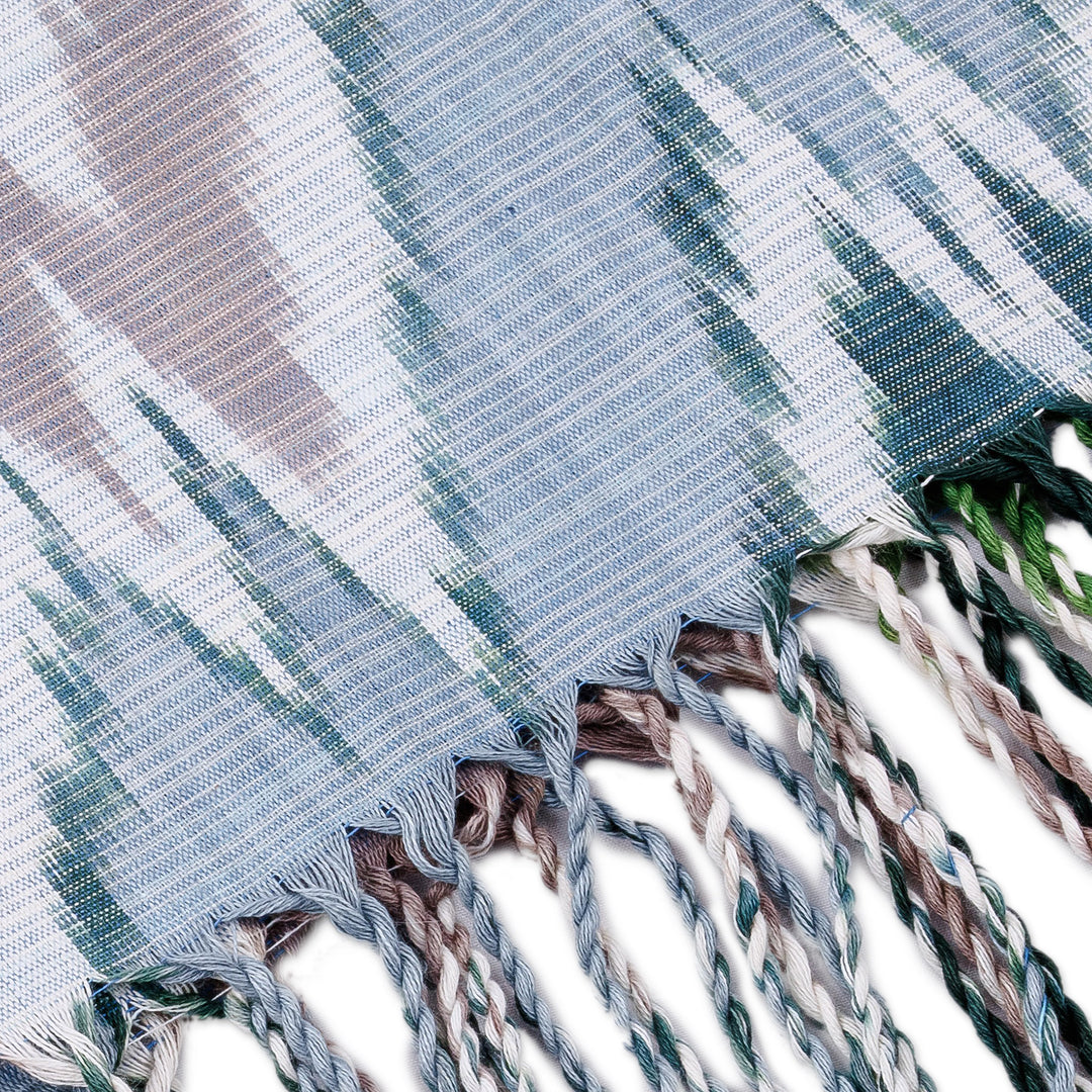 Chevron-Inspired Handmade Colorful Fringed Cotton Ikat Scarf - Ikat Stories