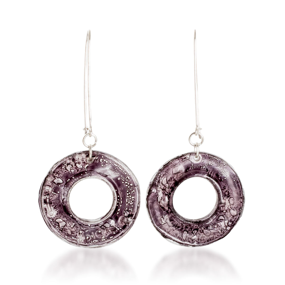 Eco-Friendly Modern Round Black Recycled CD Dangle Earrings - Nocturnal Era