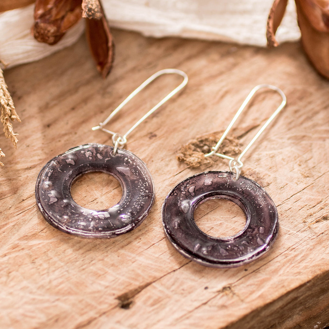 Eco-Friendly Modern Round Black Recycled CD Dangle Earrings - Nocturnal Era