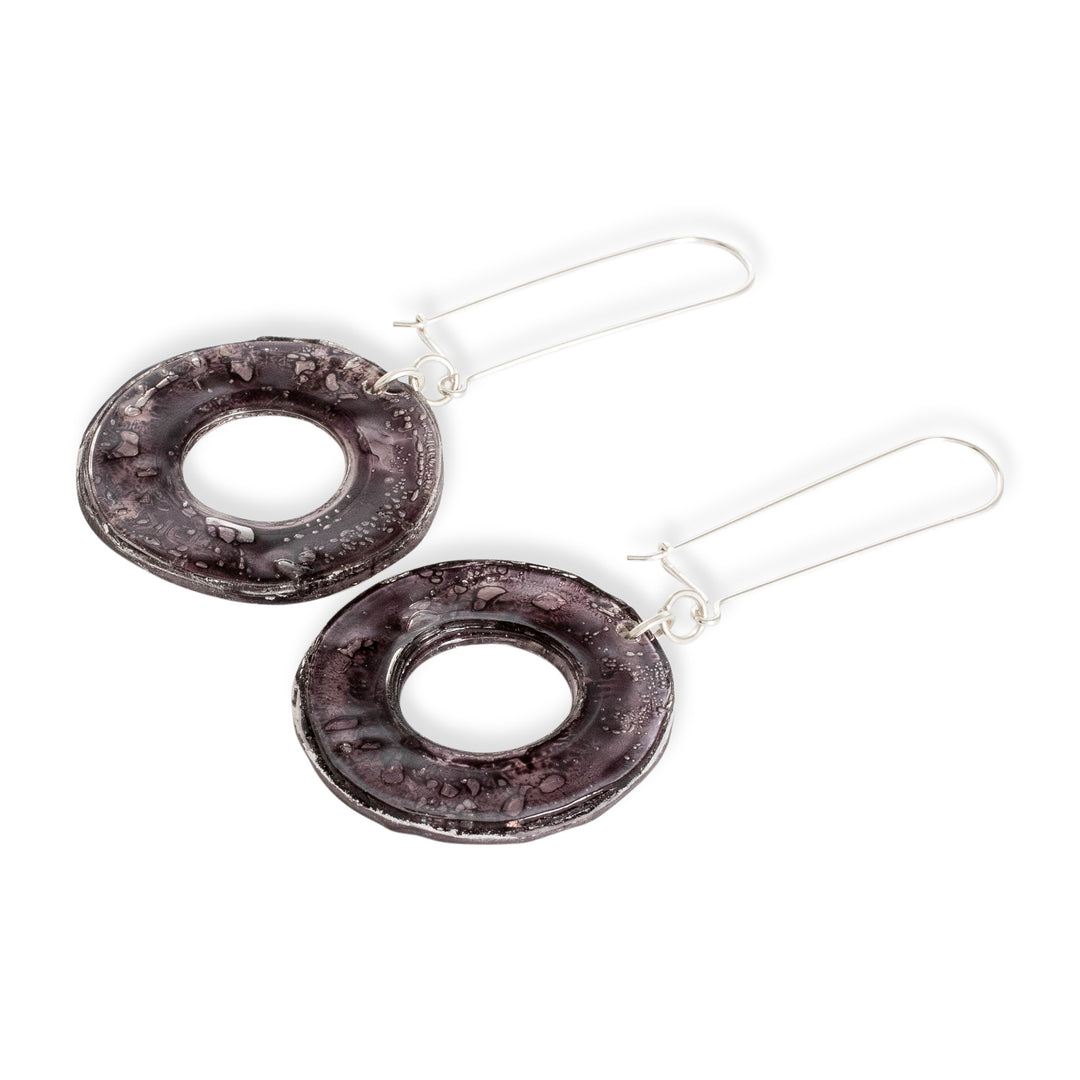 Eco-Friendly Modern Round Black Recycled CD Dangle Earrings - Nocturnal Era