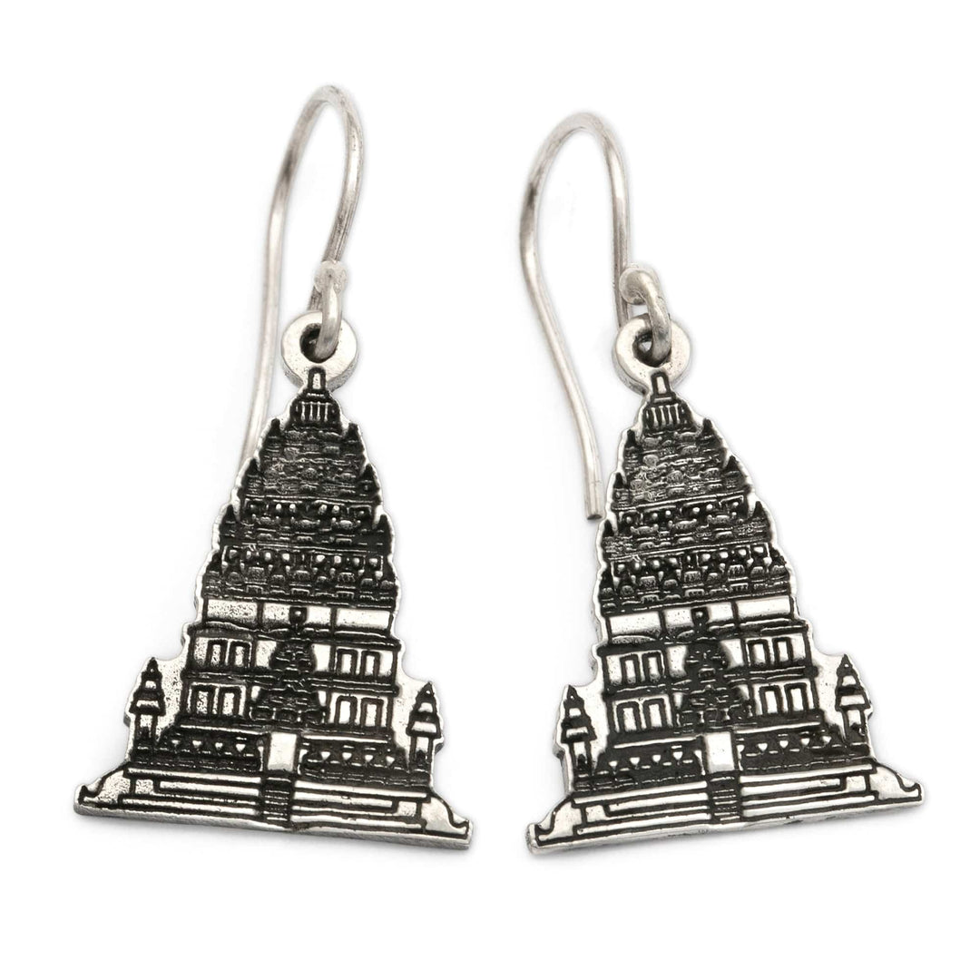 Balinese Besakih Hindu Temple-Themed Silver Dangle Earrings - Besakih Temple