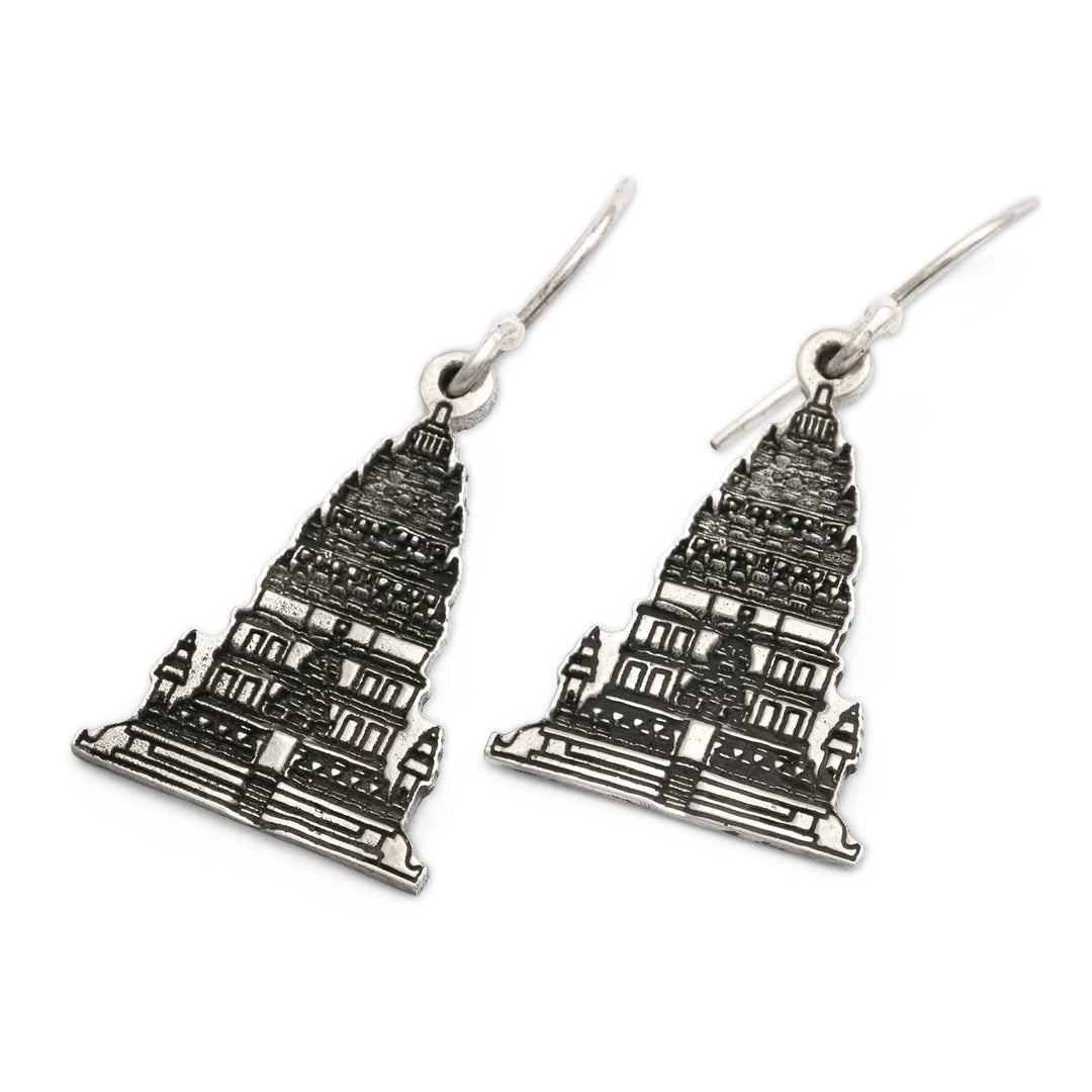 Balinese Besakih Hindu Temple-Themed Silver Dangle Earrings - Besakih Temple