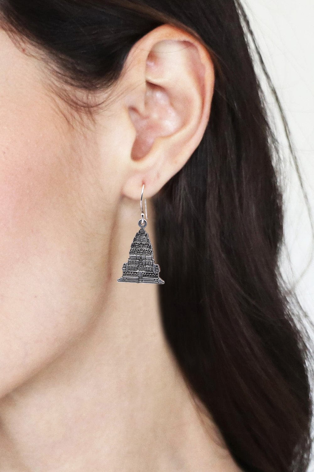 Balinese Besakih Hindu Temple-Themed Silver Dangle Earrings - Besakih Temple