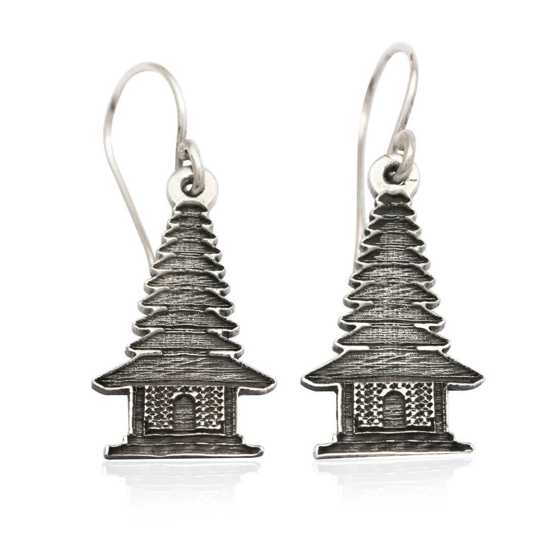 Silver Dangle Earrings Inspired by Balinese Pelinggih Altars - Pelinggih