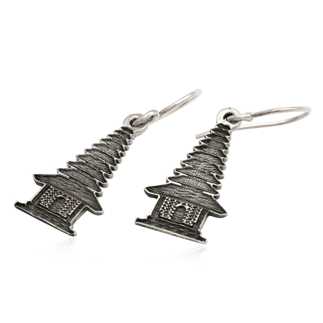 Silver Dangle Earrings Inspired by Balinese Pelinggih Altars - Pelinggih