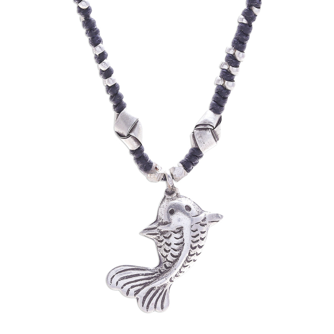 Good Fortune Fish-Themed Silver and Nylon Pendant Necklace - Lucky Fin