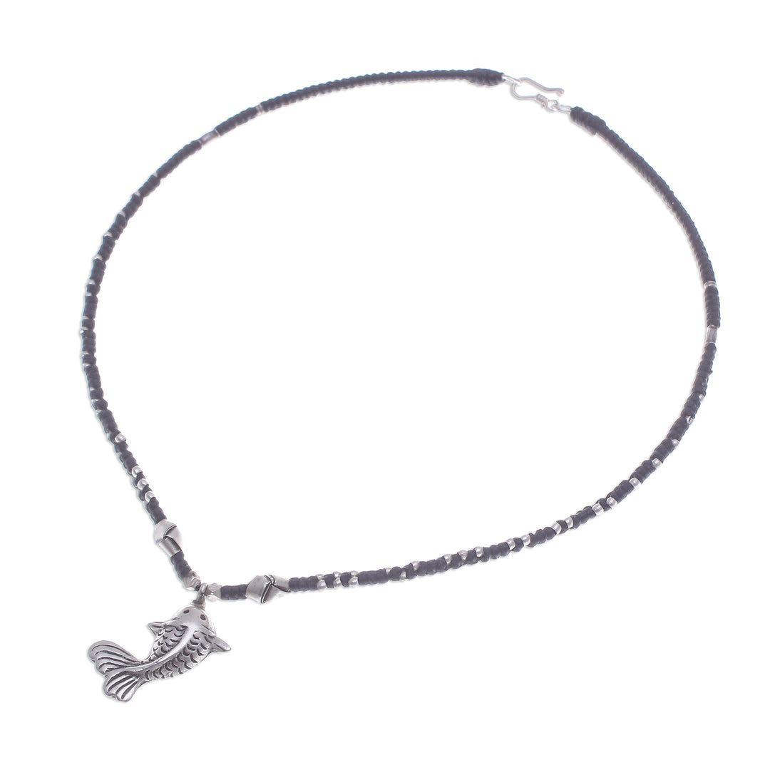 Good Fortune Fish-Themed Silver and Nylon Pendant Necklace - Lucky Fin