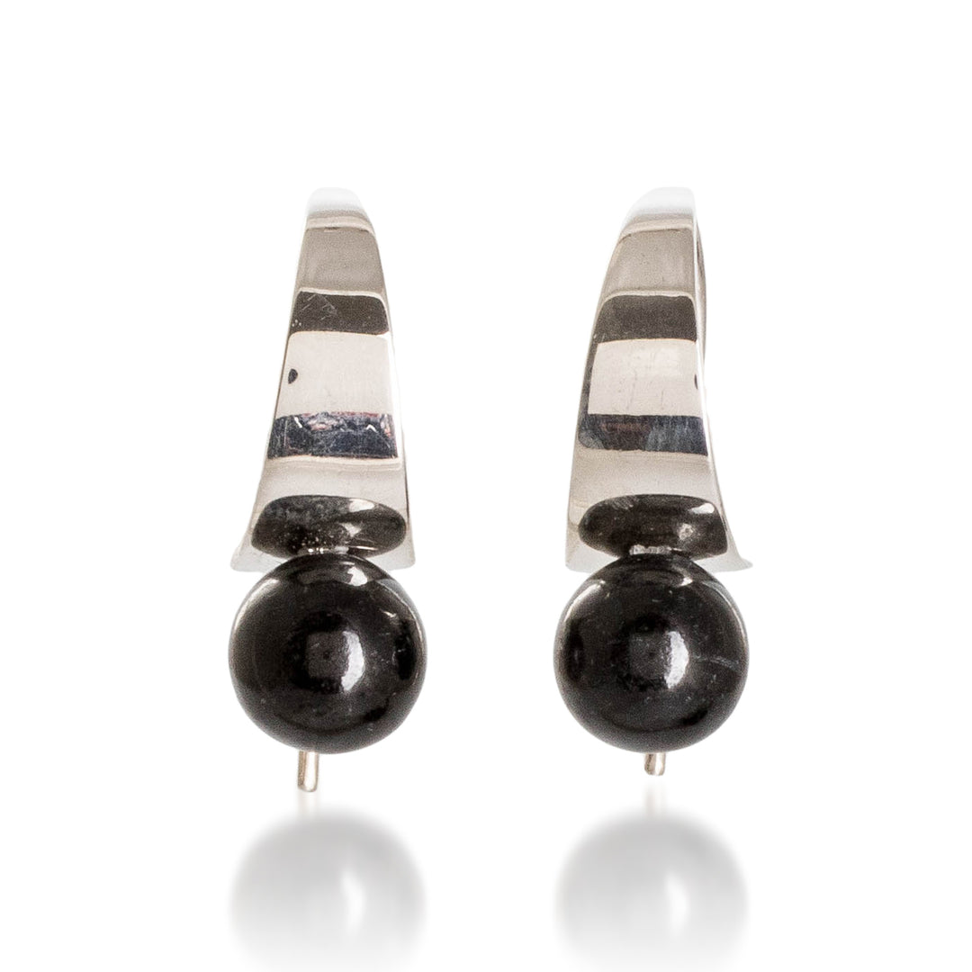 Avant-Garde Polished Natural Black Jade Half-Hoop Earrings - Enigmatic Jade