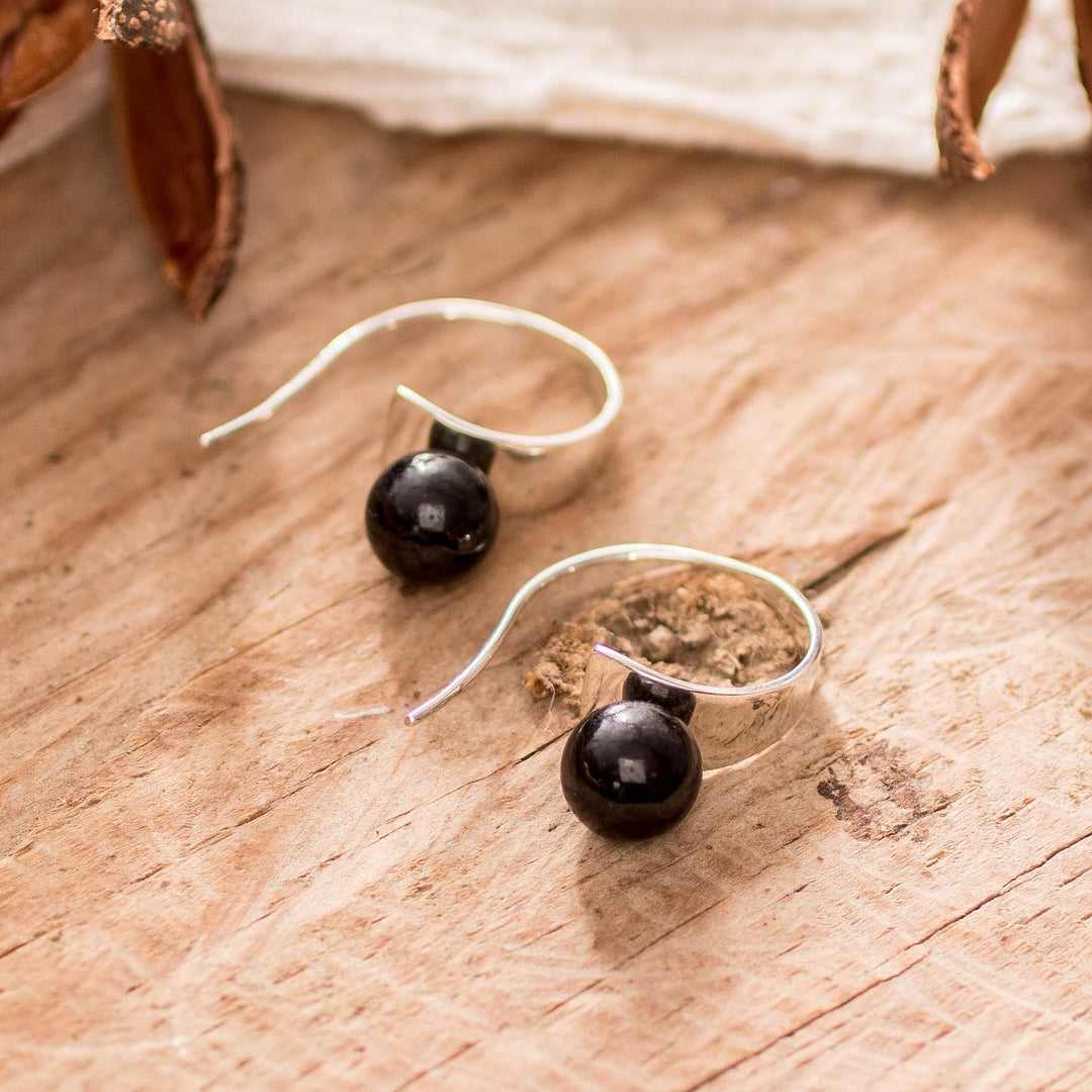 Avant-Garde Polished Natural Black Jade Half-Hoop Earrings - Enigmatic Jade