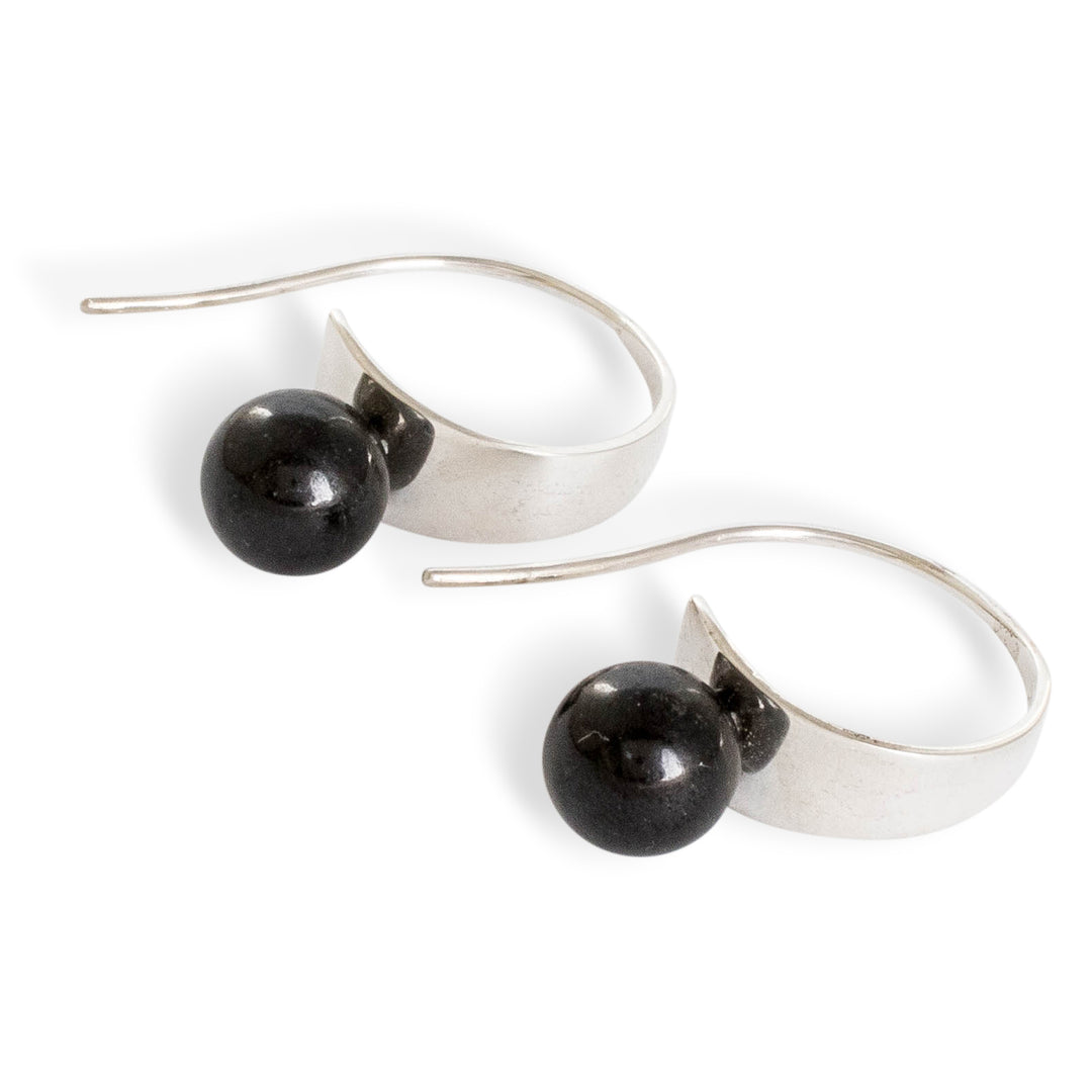 Avant-Garde Polished Natural Black Jade Half-Hoop Earrings - Enigmatic Jade