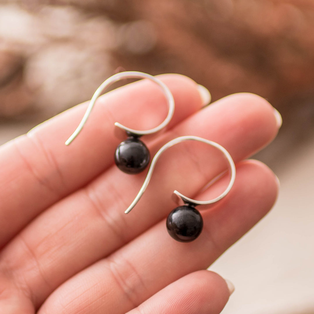 Avant-Garde Polished Natural Black Jade Half-Hoop Earrings - Enigmatic Jade