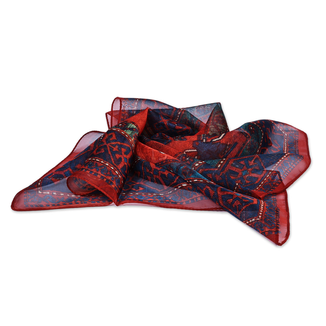 Hand-Painted Red and Black Silk Chiffon Scarf from Armenia - Fire Tales