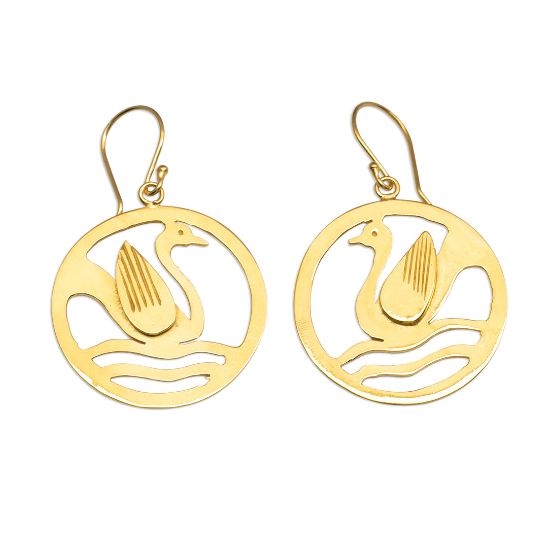Swan-Themed Openwork 18k Gold-Plated Dangle Earrings - Swan Elegance