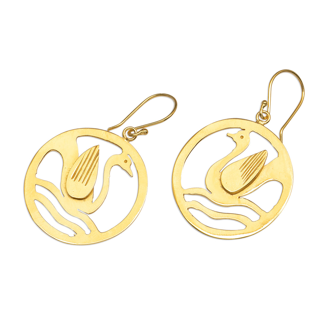 Swan-Themed Openwork 18k Gold-Plated Dangle Earrings - Swan Elegance