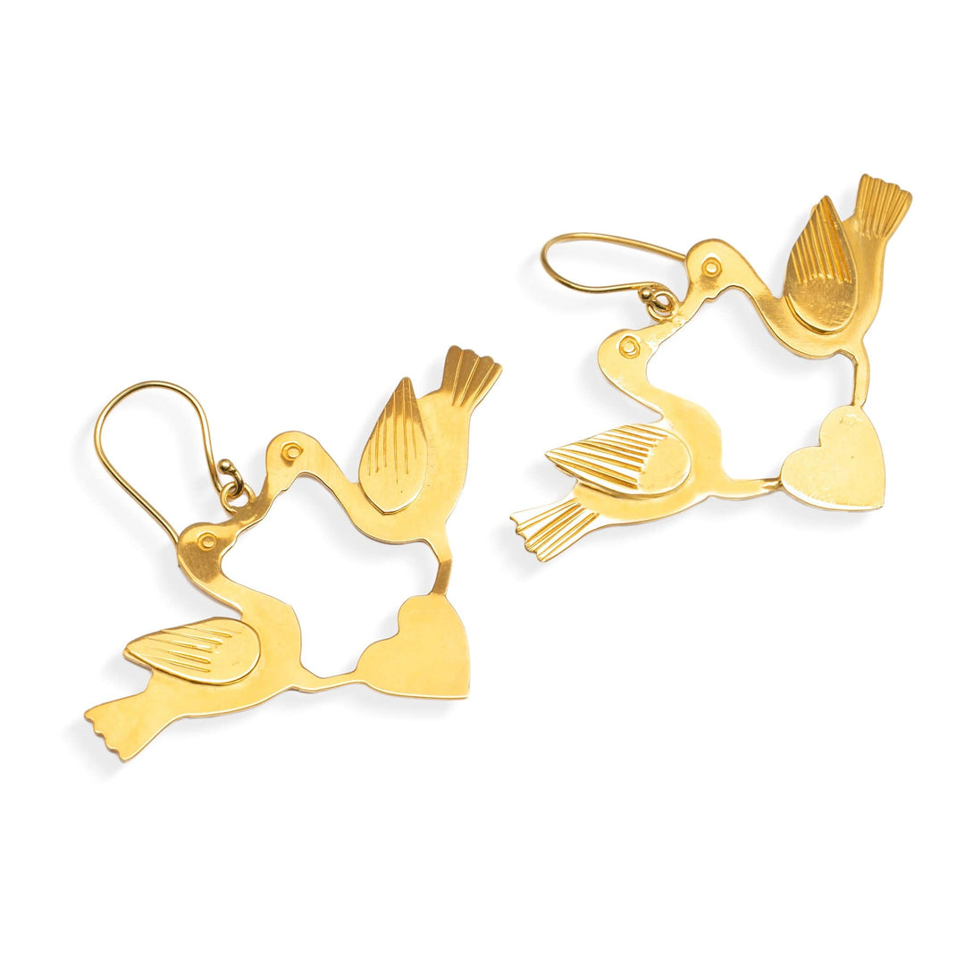 18k Gold-Plated Romantic Bird Dangle Earrings Made in Bali - Beauty of Love