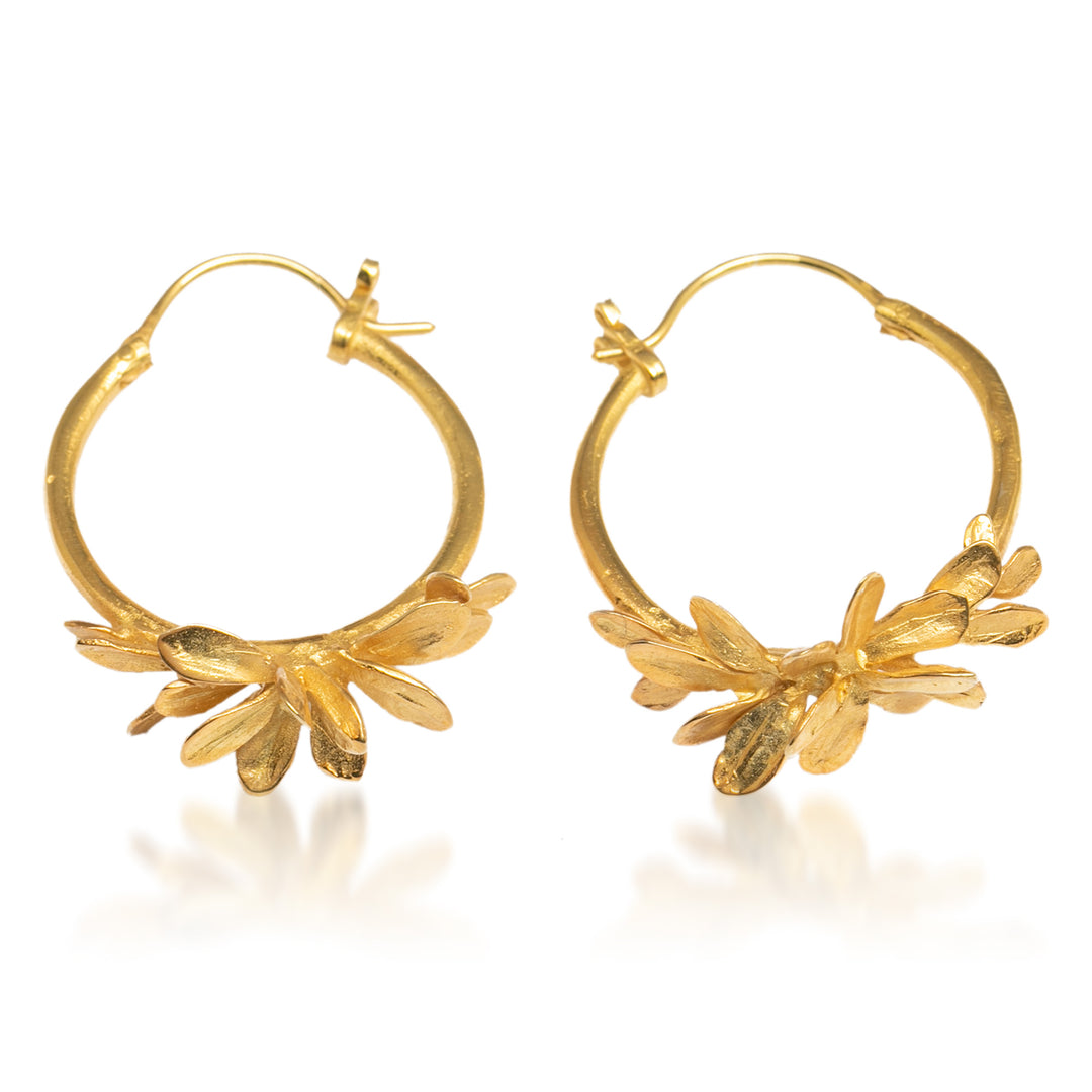 Spring-Themed Polished 18k Gold-Plated Brass Hoop Earrings - Primaveral Crown