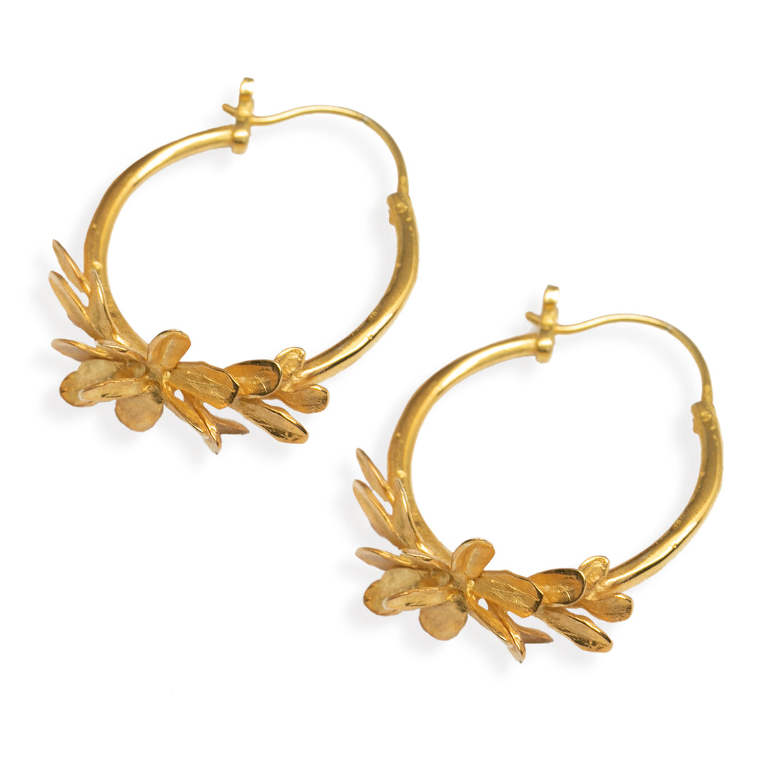 Spring-Themed Polished 18k Gold-Plated Brass Hoop Earrings - Primaveral Crown