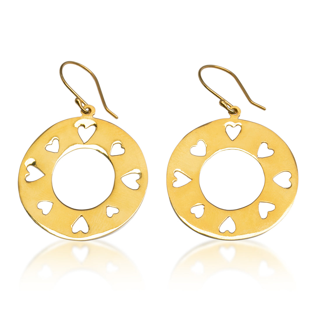 Romantic Heart-Themed 18k Gold-Plated Brass Dangle Earrings - Romantic Cycle
