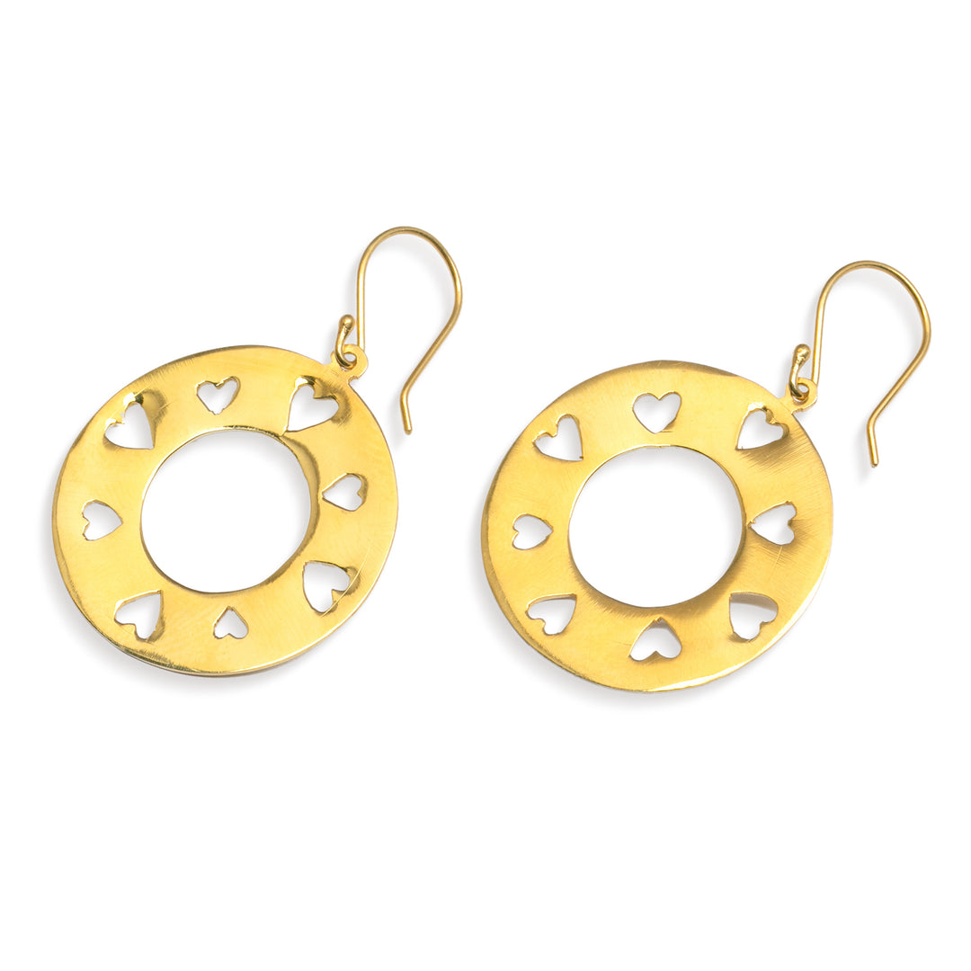 Romantic Heart-Themed 18k Gold-Plated Brass Dangle Earrings - Romantic Cycle