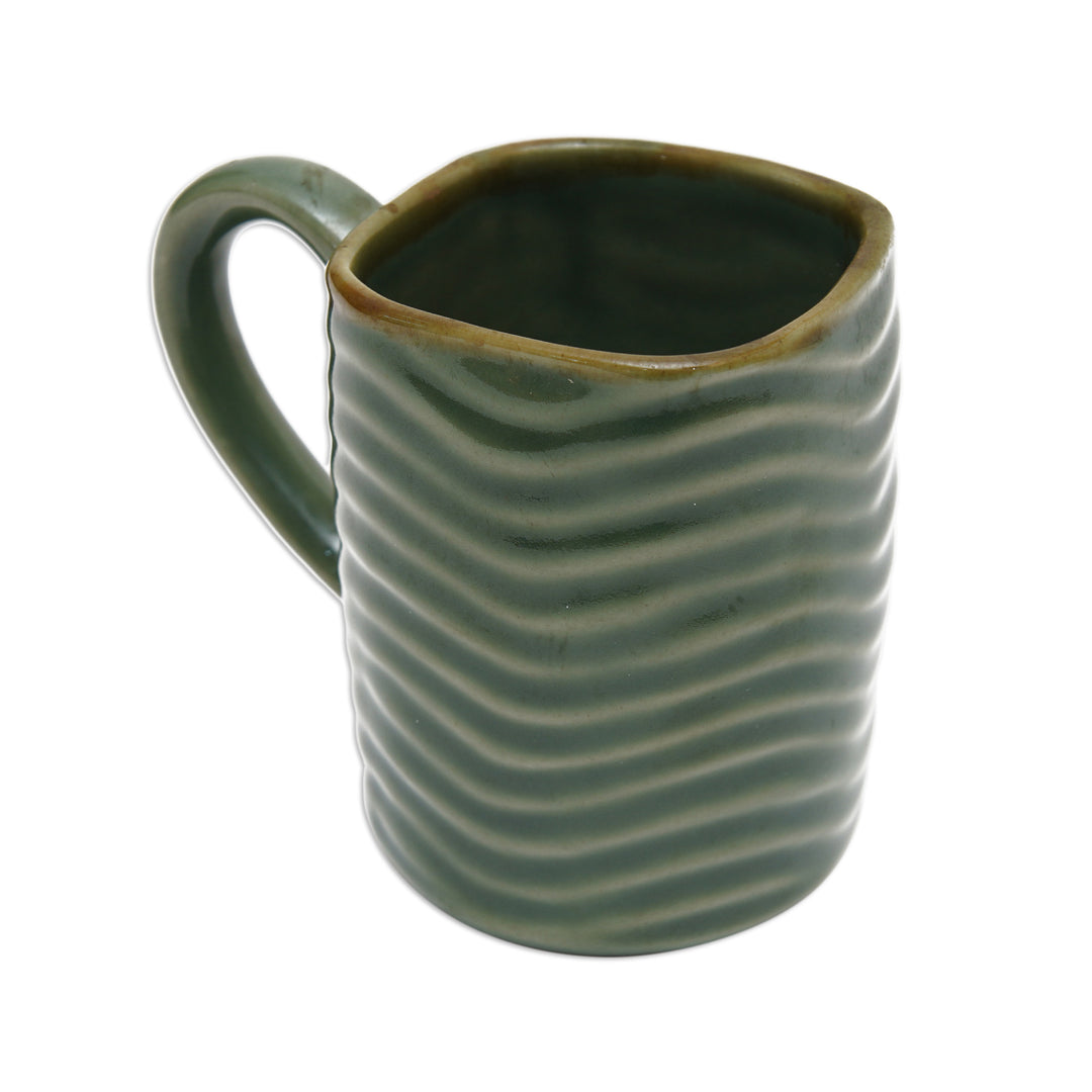 Handcrafted Banana Leaf-Themed Glazed Ceramic Mug in Green - Banana Vibes
