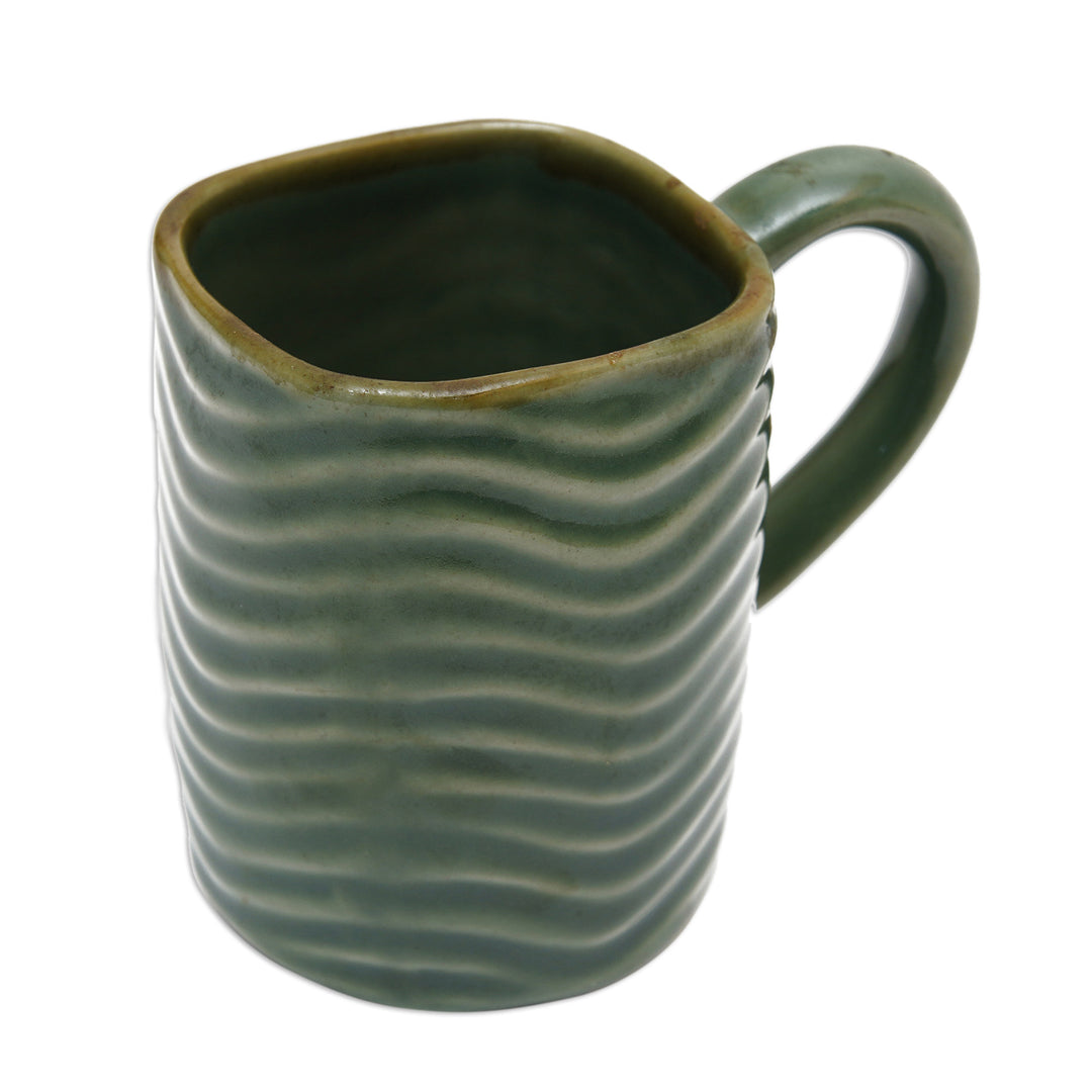 Handcrafted Banana Leaf-Themed Glazed Ceramic Mug in Green - Banana Vibes