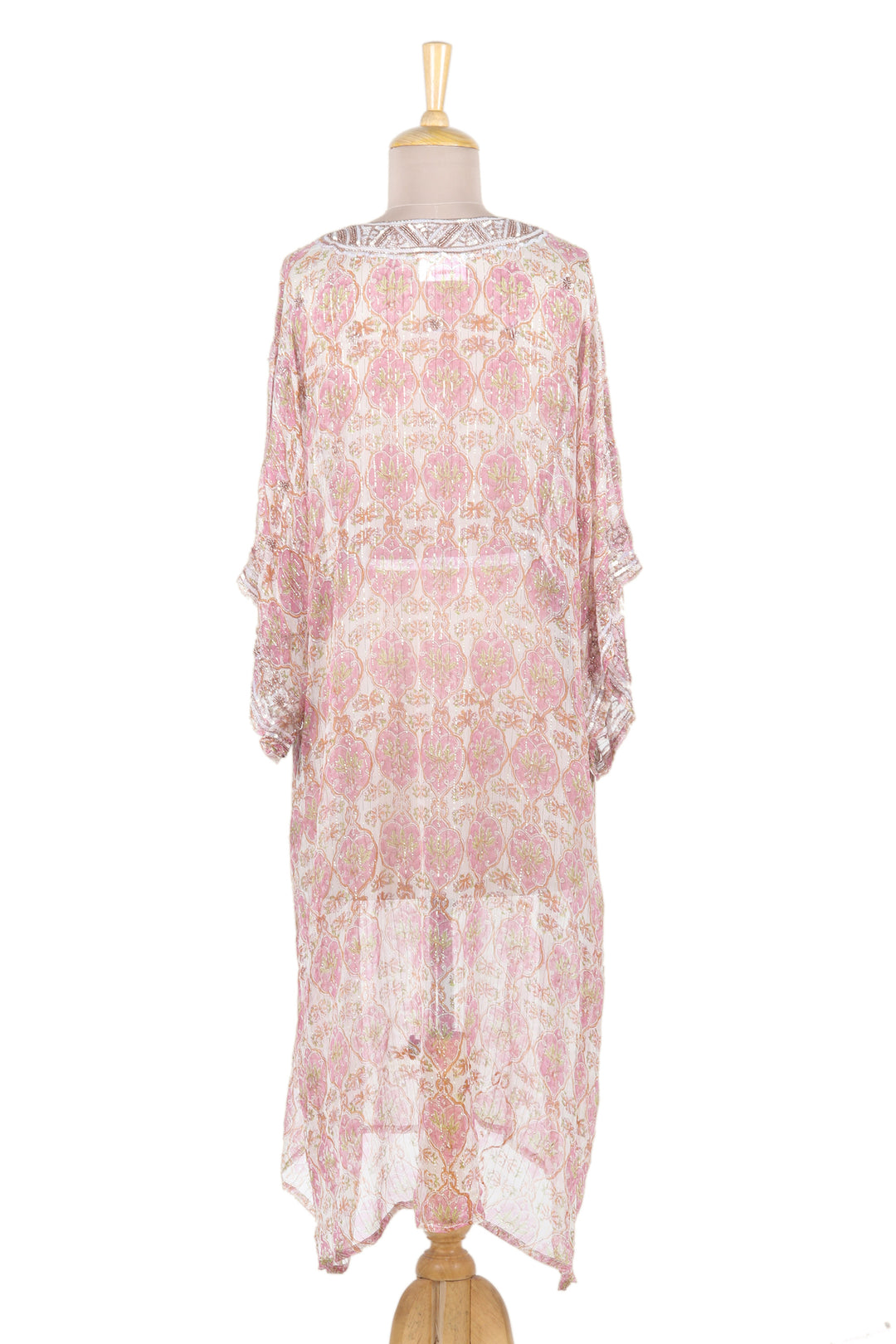Floral Orange and Fuchsia Viscose Blend Kimono with Sequins - Luminous Lines