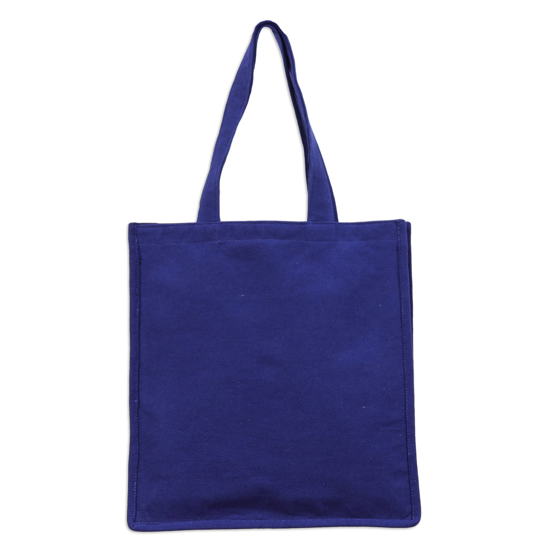 Traditional-Patterned Blue Cotton Tote Bag Made in Thailand - Thai Nights