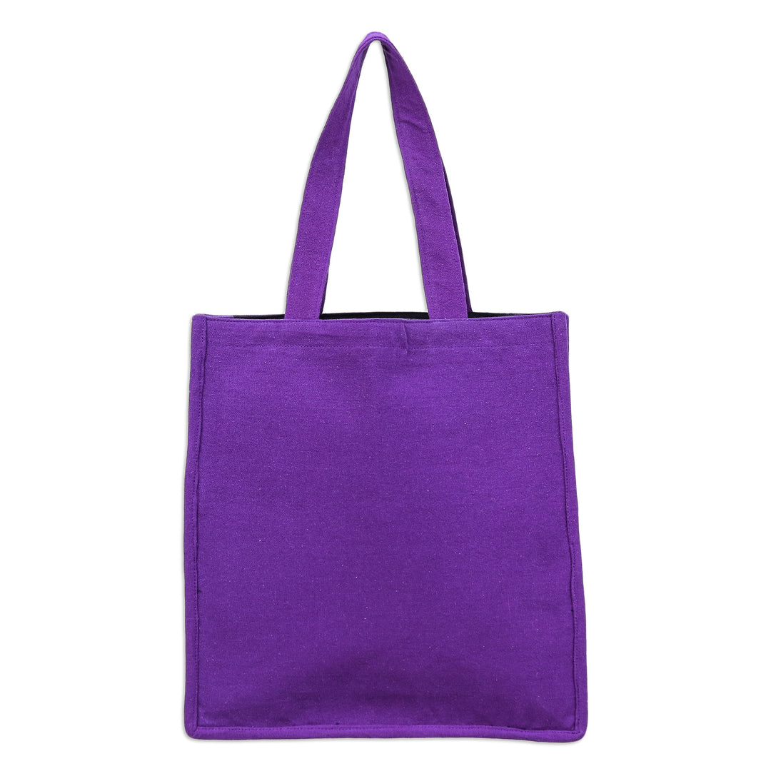 Thai Elephant-Themed Imperial Purple 100% Cotton Tote Bag - Sagacious Thailand